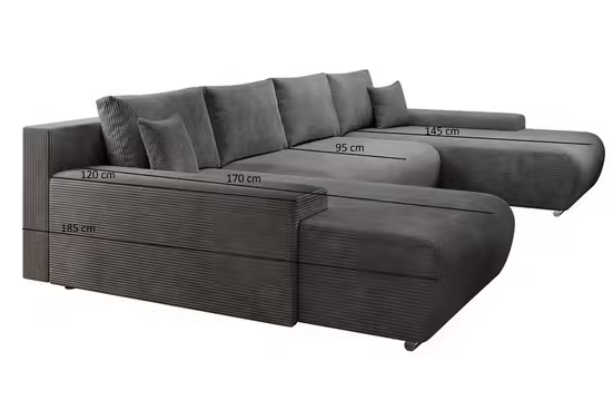 Corner sofa Credo corner sofa U-shaped, with sleeping function and bed box, U-shaped couch (dark gray)