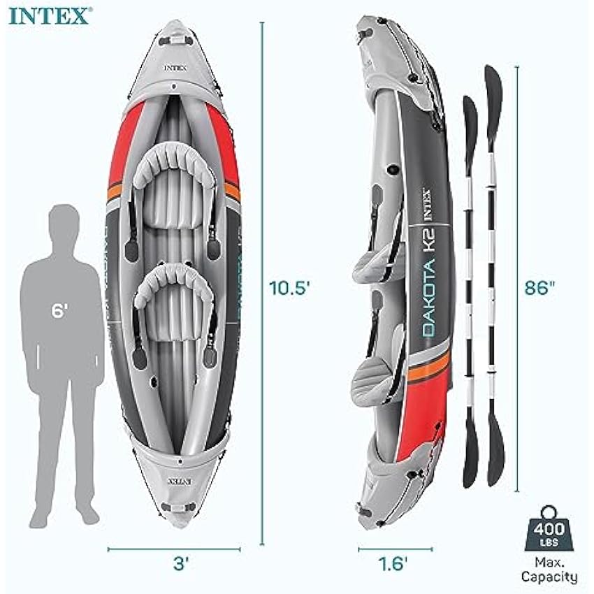 INTEX 2-Person Inflatable Kayak Set, Dakota K2 with 86in Oars and Pump