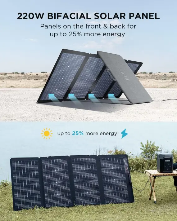 EF ECOFLOW DELTA 2 Solar Generator with 2x220W Portable Solar Panels, 1024Wh LFP Battery, Fast Charging, is a home backup power station, a portable power station for camping and RVs