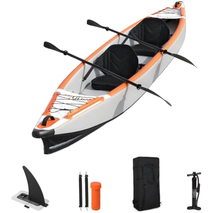 Bonnlo Inflatable Kayak Foldable Kayak for Adults Blow Up Kayaks with Seats, Foot Pedal, 7.6ft Aluminum Oars, Output - Input Air Pump for 1 Person, 2 Person, 2 Plus 1 Child, Easily Track, Dropstitch