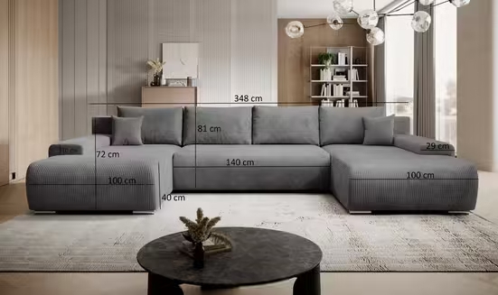 Corner sofa Credo corner sofa U-shaped, with sleeping function and bed box, U-shaped couch (dark gray)