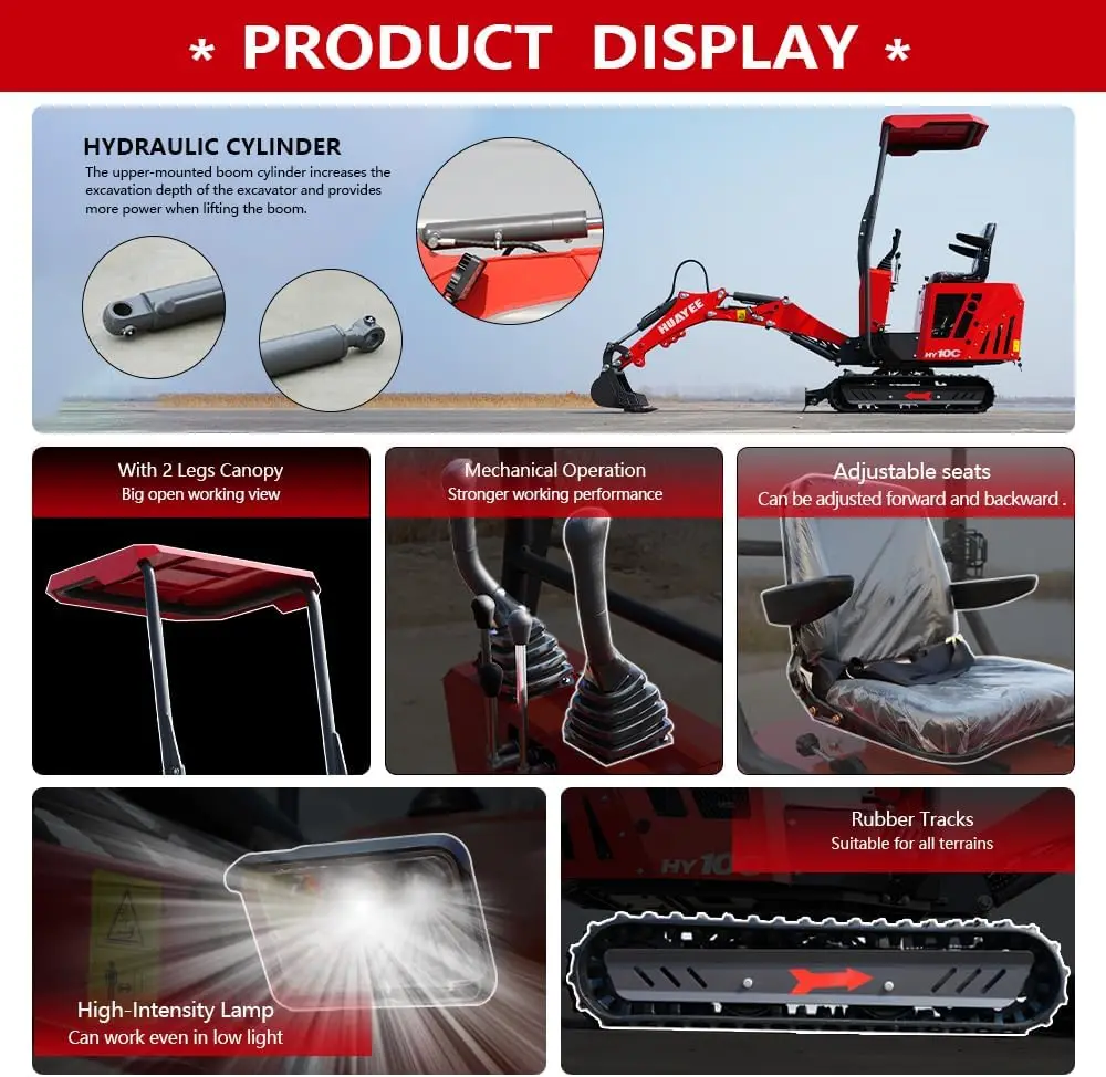 HY10C 1-Tonnen-Minibagger, 13,5 PS starker, benzinbetriebener Kompaktbagger mit EPA-Zertifikat, Raupenbagger für Grabenarbeiten, Landwirtschaft, Landschaftsbau, Lieferung bis zur Bordsteinkante und professionelles Entladen inklusive