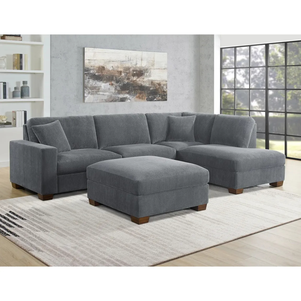 Thomasville Artesia Corduroy Fabric Sectional with Ottoman
