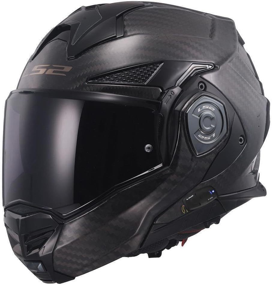 MODULAR MOTORCYCLE BLUETOOTH HELMET LS2 FF901 ADVANT X CARBON Flip Front Dual Visor Touring Motorbike Full Face Crash Helmet with Pre-Fitted LS2 4X Intercom