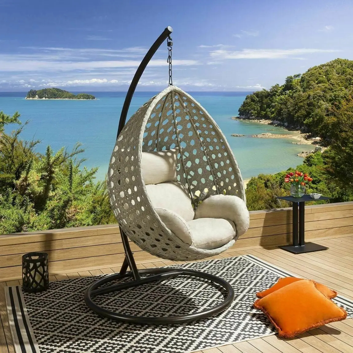 2025 Luxury Extra Large Outdoor Hanging Pod Chairs Grey Rope Table