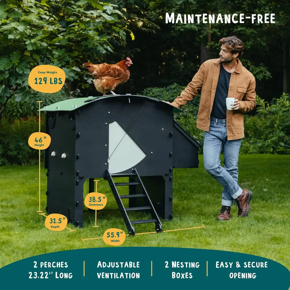 Kunststoff Hühnerstall mit 25 Jahre Garantie - Großer Boden Hühnerstall für 4. 6. 8 Hühner oder 15 Zwerghühner