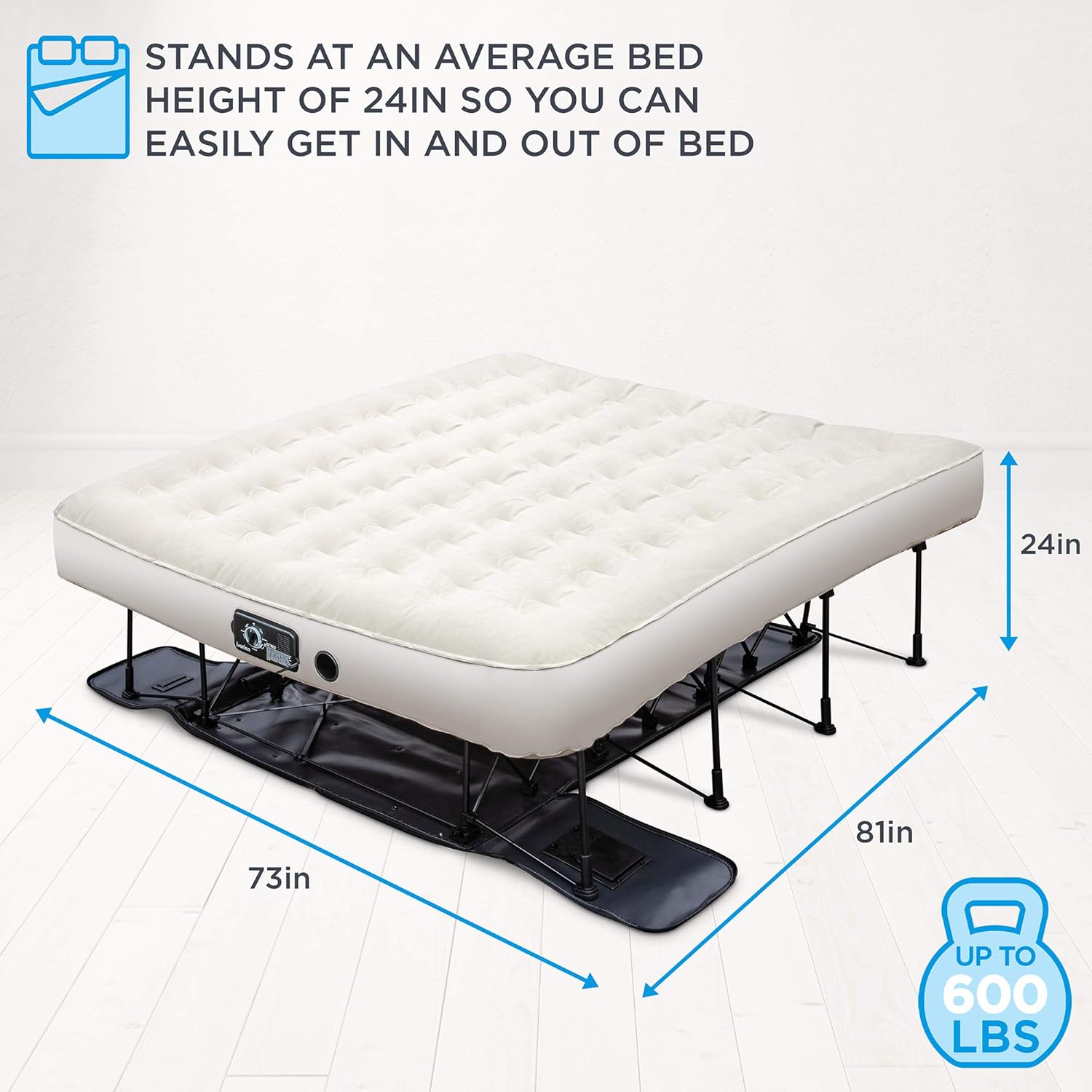 Ivation EZ-Bed Air Mattress with Frame & Rolling Case, Self Inflatable, Blow Up Bed Auto Shut-Off, Comfortable Surface AirBed, Best for Guest, Travel, Vacation, Camping