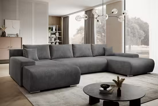 Corner sofa Credo corner sofa U-shaped, with sleeping function and bed box, U-shaped couch (dark gray)