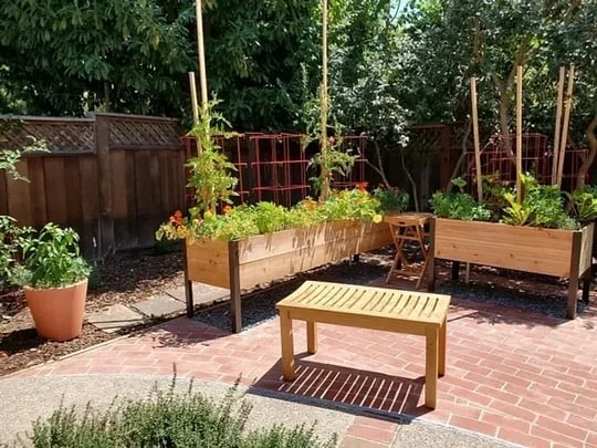 🔥8' X 2' x 4' Self-Watering Eco-Stained Elevated Planter Box+ Arch Trellis