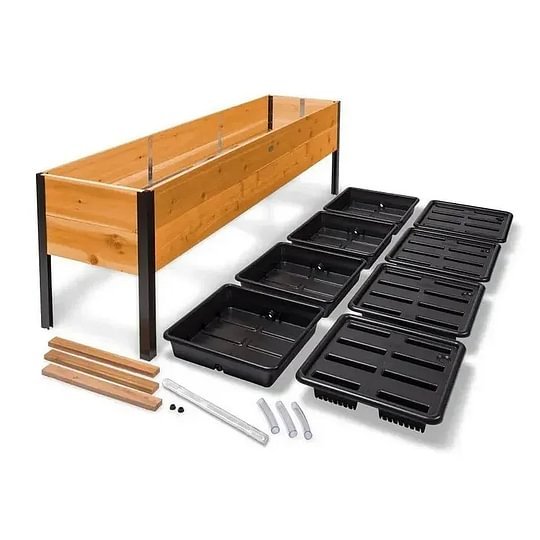 🔥8' X 2' x 4' Self-Watering Eco-Stained Elevated Planter Box+ Arch Trellis