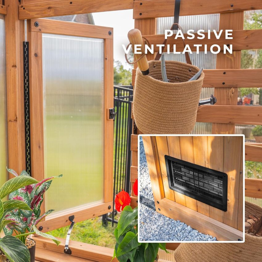 Backyard Discovery Bellerose Traditional Wood Greenhouse, All Cedar, Exterior and Interior Hose Hook-up, PowerPort, Foldable Shelves, Passive and Active Ventilation