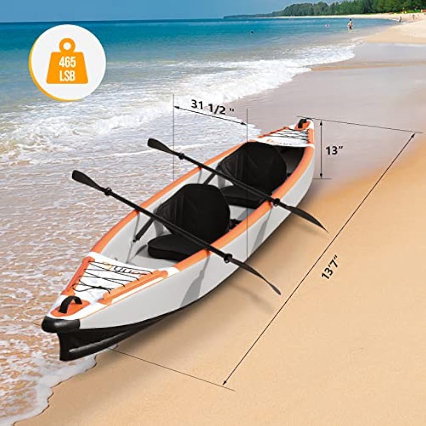 Bonnlo Inflatable Kayak Foldable Kayak for Adults Blow Up Kayaks with Seats, Foot Pedal, 7.6ft Aluminum Oars, Output - Input Air Pump for 1 Person, 2 Person, 2 Plus 1 Child, Easily Track, Dropstitch