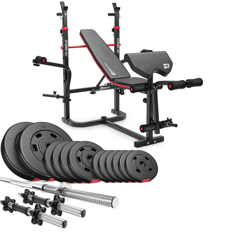Hop-Sport plastic dumbbell set with weight bench 1065