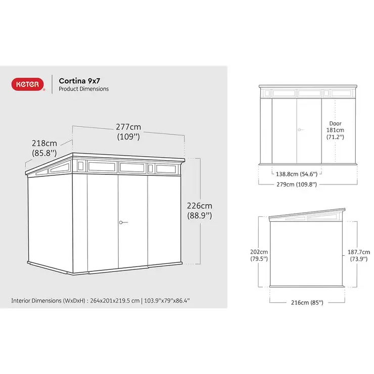 Keter Cortina 9ft 2 x 7ft (2.8 x 2.1m) Storage Shed