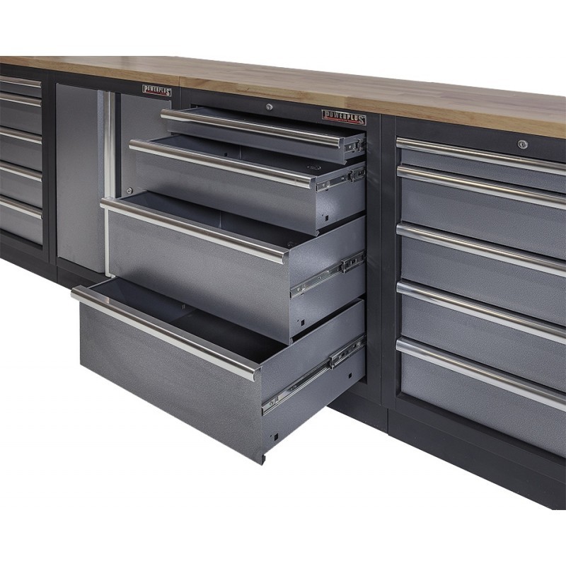 Workshop set with hardwood worktop, pegboard, tool cabinet - 10 drawers - workshop equipment 272 x 46 x 94.5 / 199.5 cm