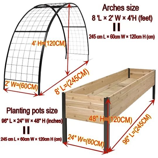 🔥8' X 2' x 4' Self-Watering Eco-Stained Elevated Planter Box+ Arch Trellis