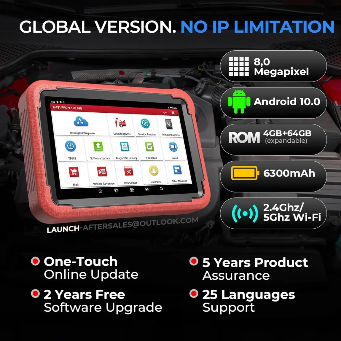 Launch X431 V+ 5.0 Scan Tool with CANFD 2025 Connector, 37 Reset and OE Level Diagnostics