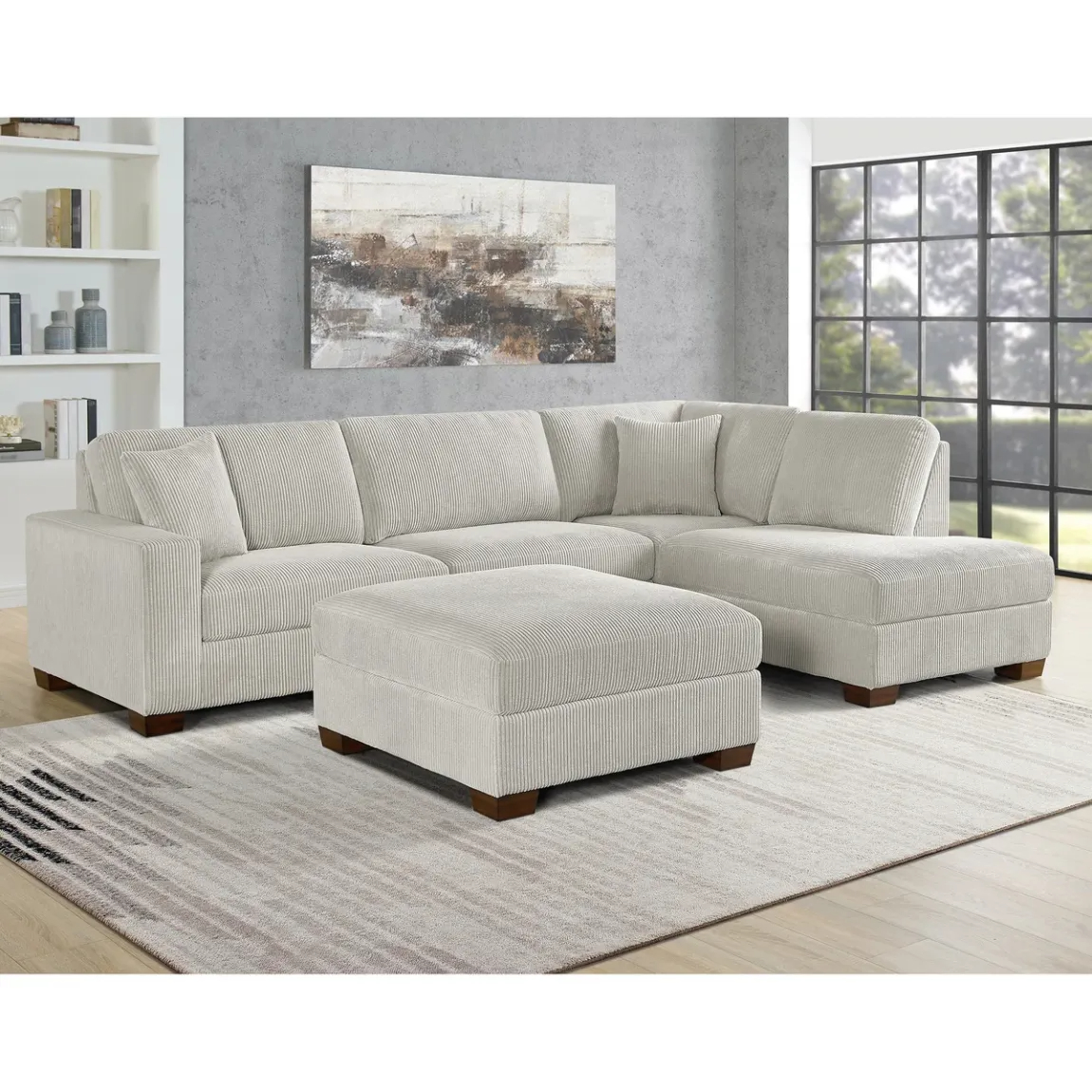 Thomasville Artesia Corduroy Fabric Sectional with Ottoman
