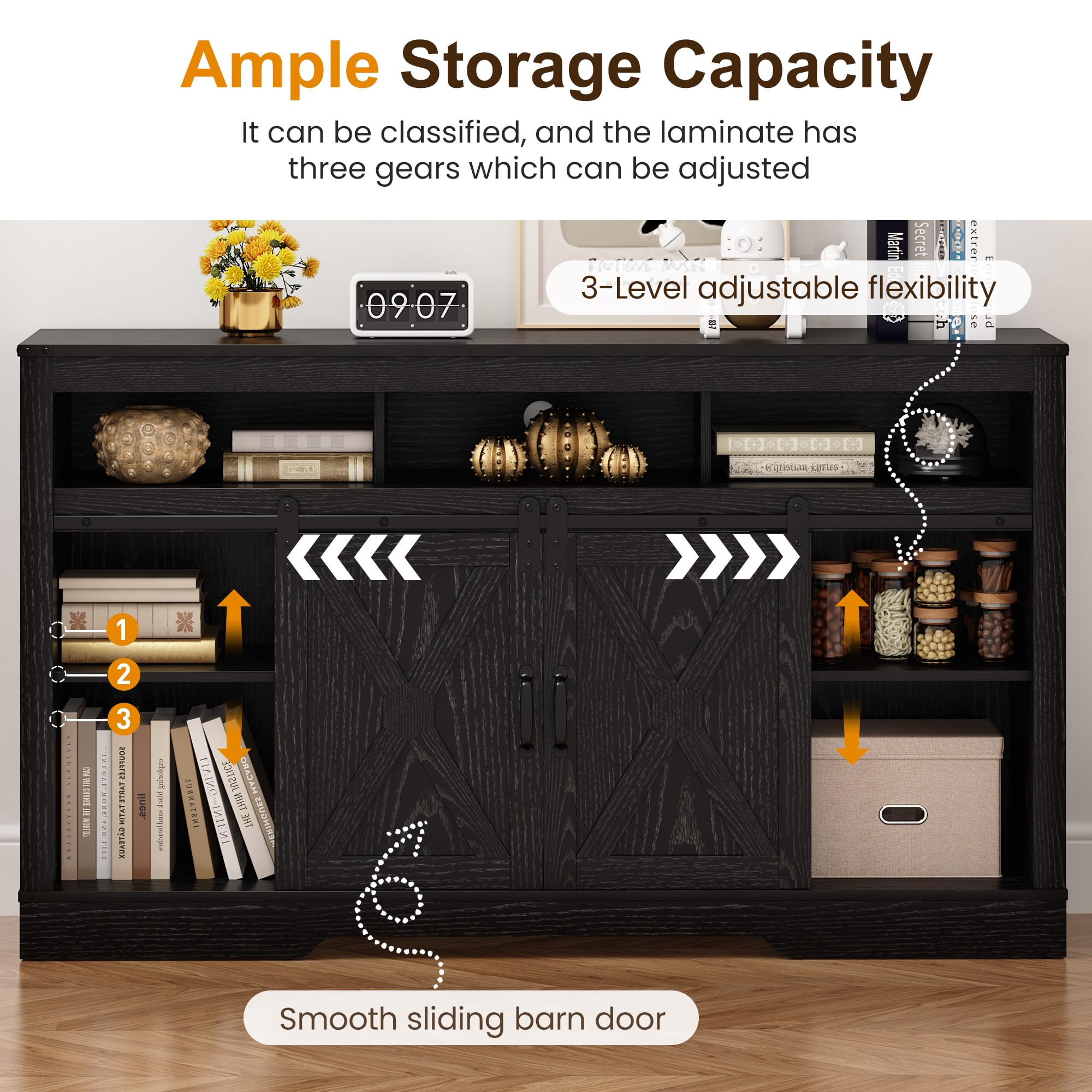 RoyalCraft Farmhouse Fireplace TV Stand for 65+ Inch TV, Entertainment Center with 23 Electric Fireplace with Remote, 34 Modern Rustic TV Console with Sliding Bar Door for Living Room