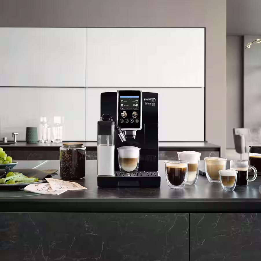 De'Longhi Dinamica Plus ECAM382.70.B, Fully Automatic Coffee Maker for Coffee Beans, Cappuccino Machine with LatteCrema Hot, Espresso Machine with 18 Recipes, 3.5 Inch TFT Display