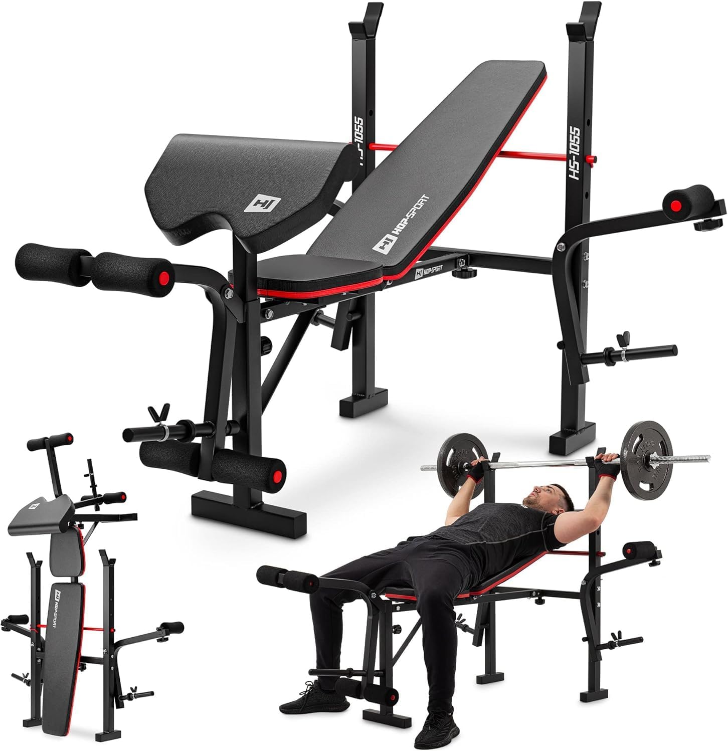 Hop-Sport HS-1055 Folding Reclining Weight Bench Complete Training Bench Dumbbell Stand Leg Trainer Multifunctional for Lying Developer with Butterfly