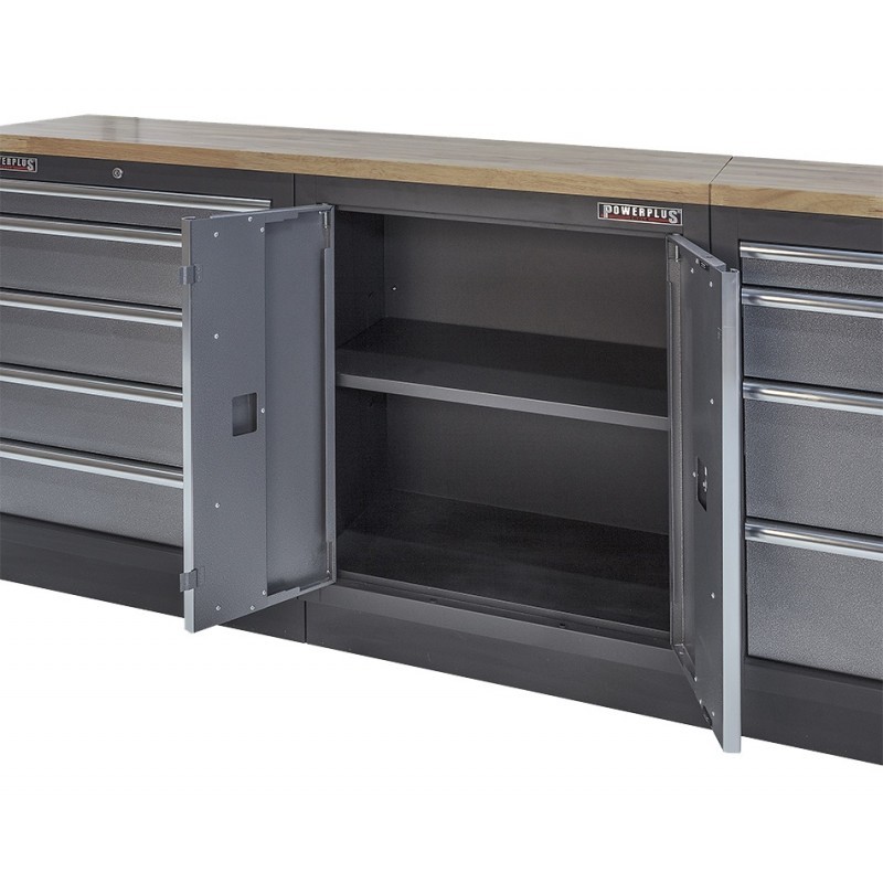 Workshop set with hardwood worktop, pegboard, tool cabinet - 10 drawers - workshop equipment 272 x 46 x 94.5 / 199.5 cm