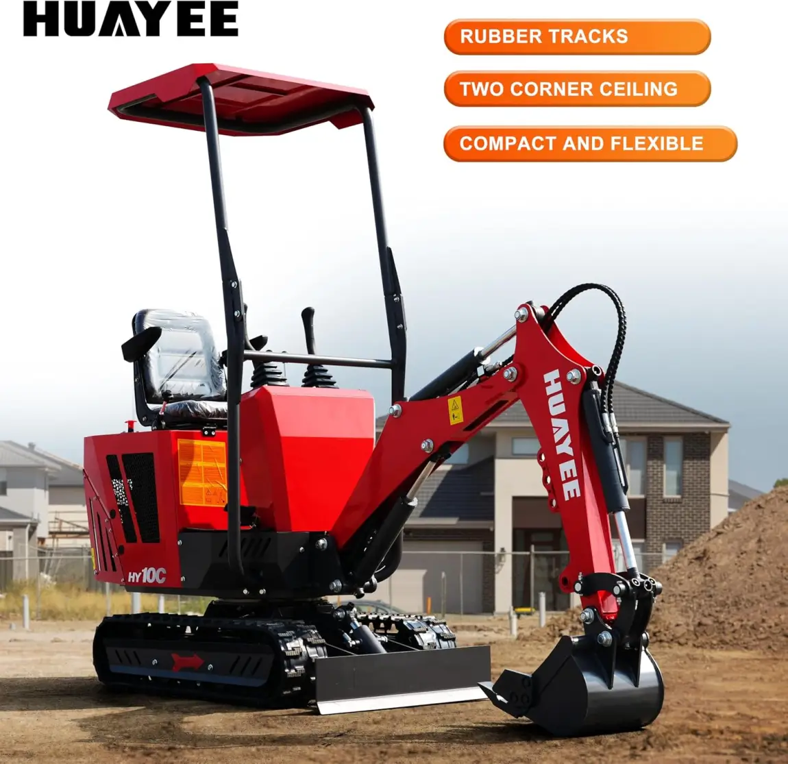 HY10C 1-Tonnen-Minibagger, 13,5 PS starker, benzinbetriebener Kompaktbagger mit EPA-Zertifikat, Raupenbagger für Grabenarbeiten, Landwirtschaft, Landschaftsbau, Lieferung bis zur Bordsteinkante und professionelles Entladen inklusive