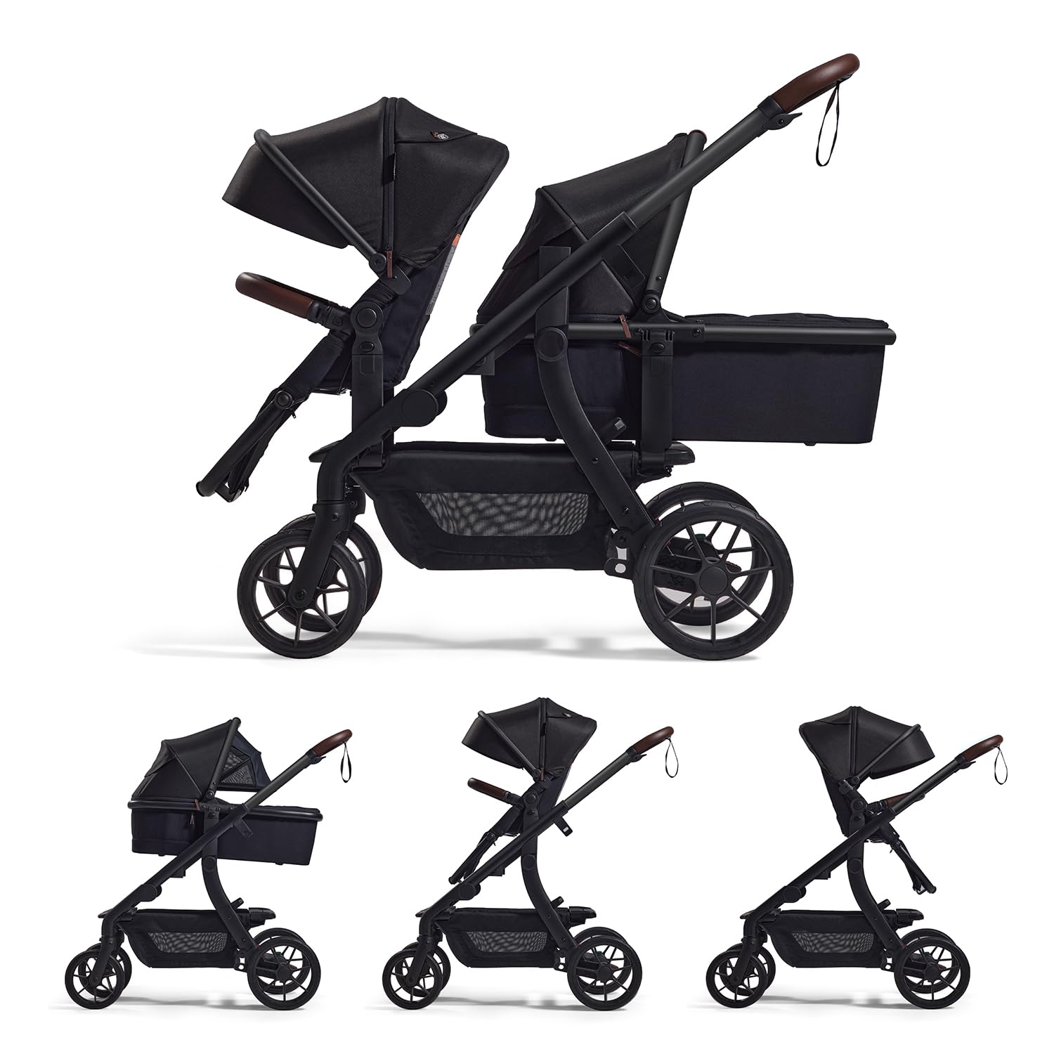 Momcozy ChangeGo Baby Stroller, Convertible Single-to-Double-to-Wagon Stroller with 23 Configurations, Bassinet, Seat Included, Large PU Wheels, All-Wheel Suspension ＆ Extendable UPF50+ Canopy