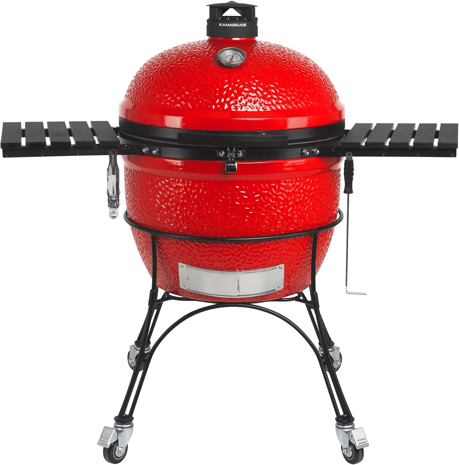 Kamado Joe Big Joe Series III 24-inch Ceramic Charcoal Grill and Smoker with Premium Cart, SloRoller Insert and 450 Cooking Square Inches in Red, Model KJ15041021