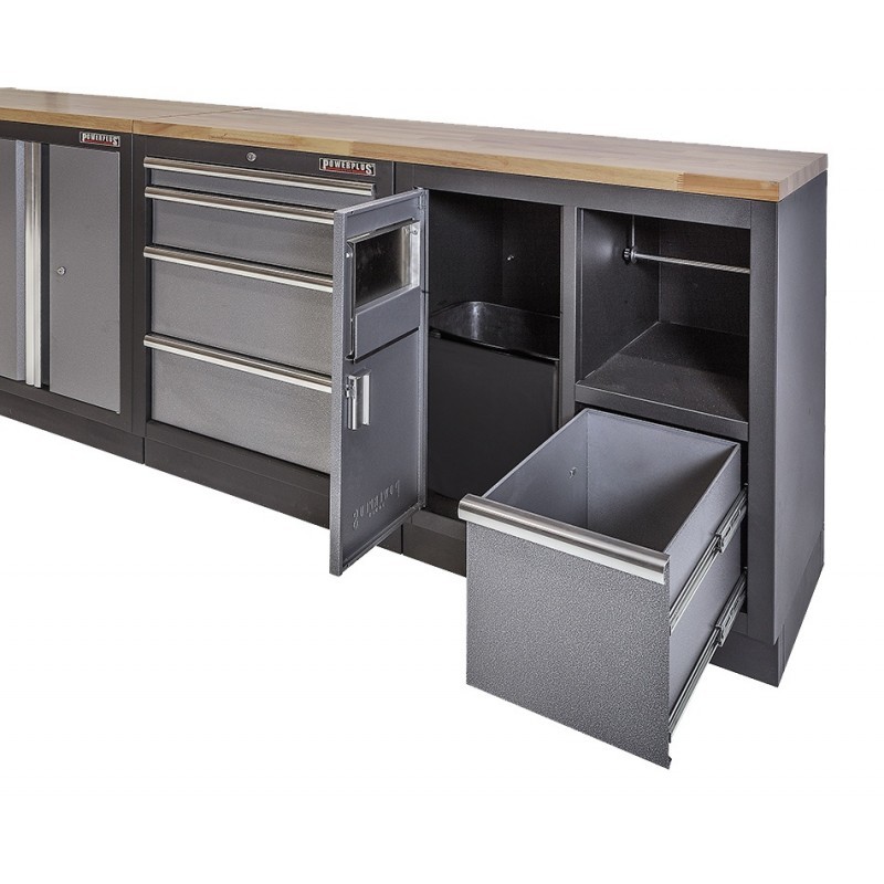 Workshop set with hardwood worktop, pegboard, tool cabinet - 10 drawers - workshop equipment 272 x 46 x 94.5 / 199.5 cm