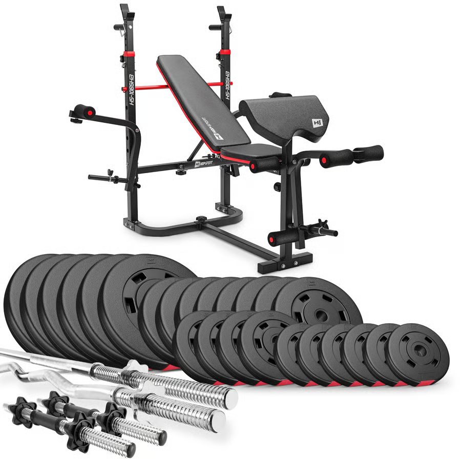 Hop-Sport plastic dumbbell set with weight bench 1065