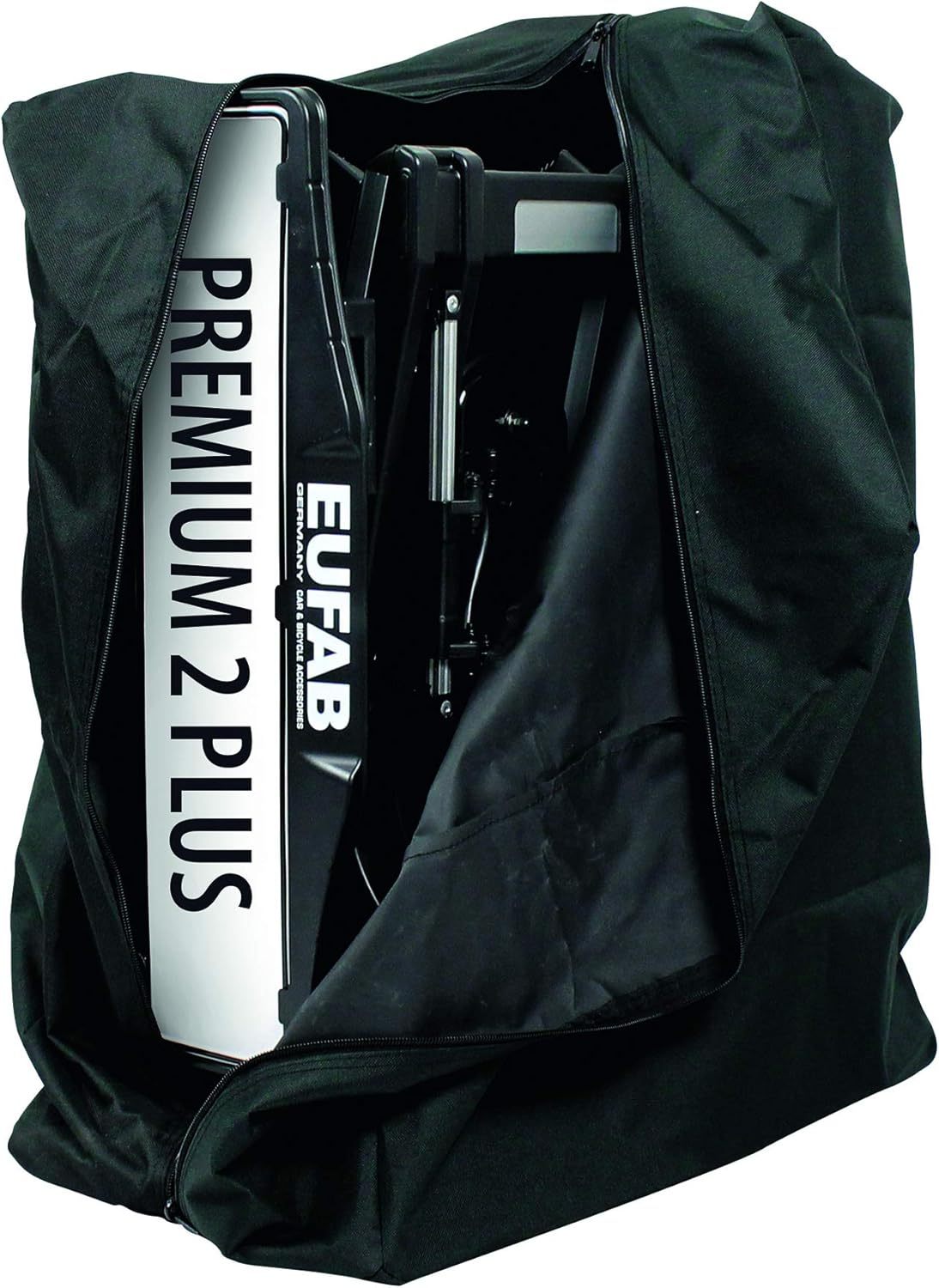 EUFAB 11523 Premium 2 Plus Bicycle Carrier, Suitable for E-Bikes, Large Tailgates, Fully Pre-Assembled, Anti-Theft Protection, for 2 Bicycles, for Trailer Coupling, Black/Grey, W x H x D Approx. 115 x