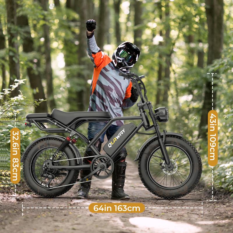【VOLTVOGUE-Qlaway 】Electric Bike, Peak Power 1500W, Full Suspension, Top Speed 31 MPH, Range 40-70 Miles, 48V 18Ah Removable Battery, 2-Seater Design, LED Headlights, 20-Inch All-Terrain Fat Tires, UL 2849 Certified. Ebike Electric Motorcycle