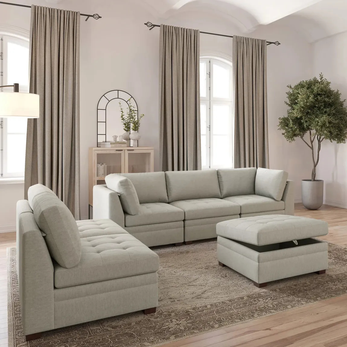 Thomasville Tisdale Modular Sectional 6-piece Beige/Gray with Storage Ottoman