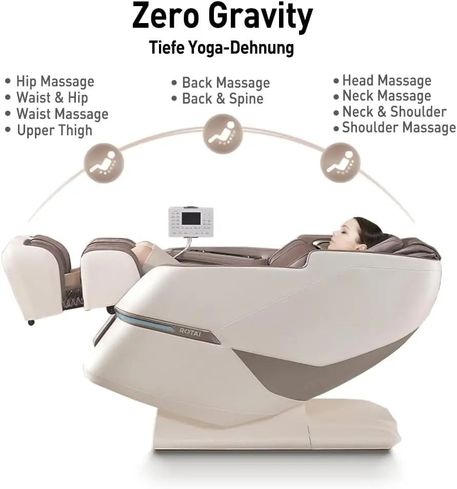 ROTAI Massage Chair. Full Body Zero Gravity SL Track Shiatsu Massage Chair with Heating. Bluetooth. Foot Roller. Calf Kneading Massage