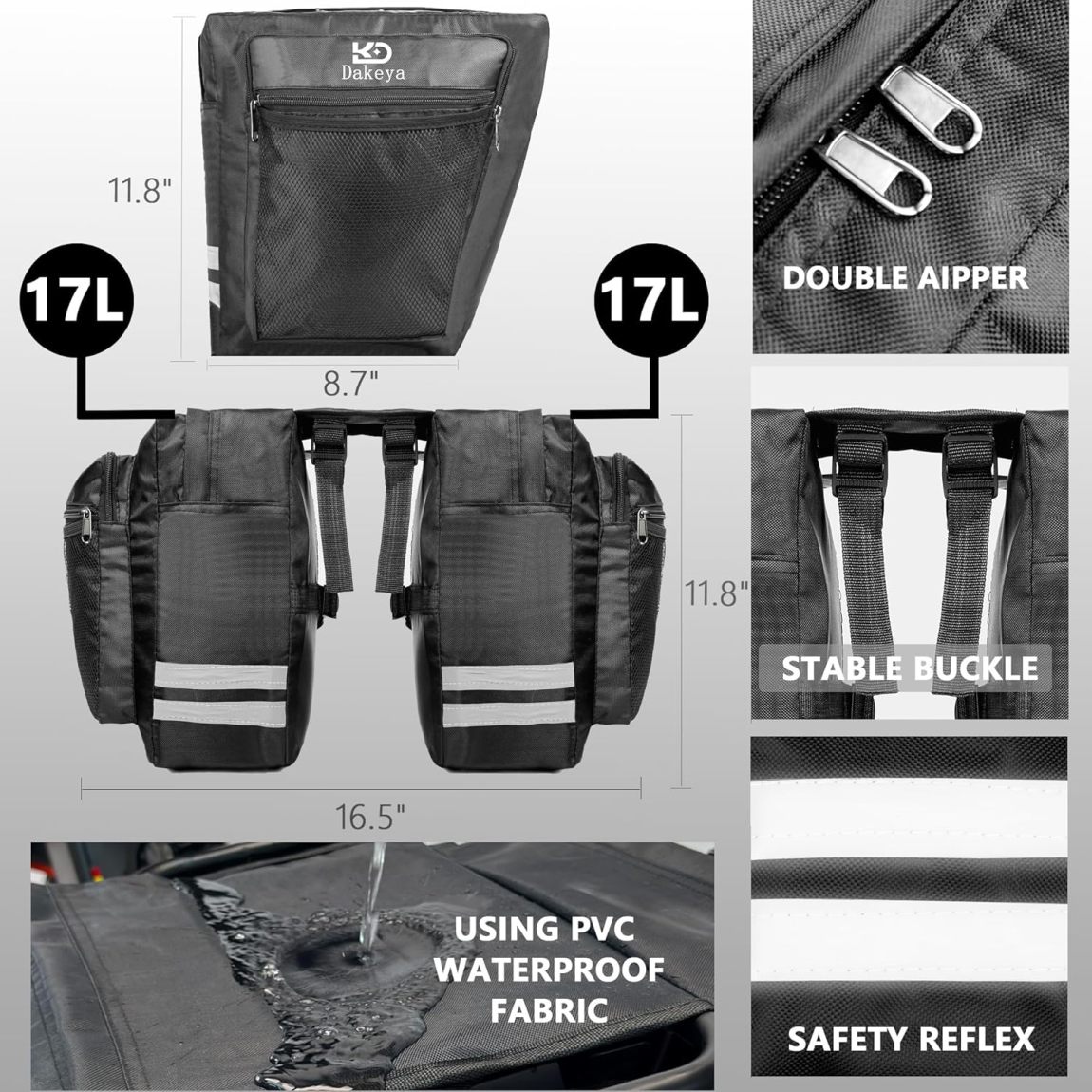 Dakeya Dual Motor Ebike,52V 23AH Battery Electric Bike for Adults AWD 2000W Peak 3600W,21-Speed 37MPH Mountain Snow Ebike with Removable,26 x 4.0 Fat Tire E-Bike with Cycling Pannier Bag