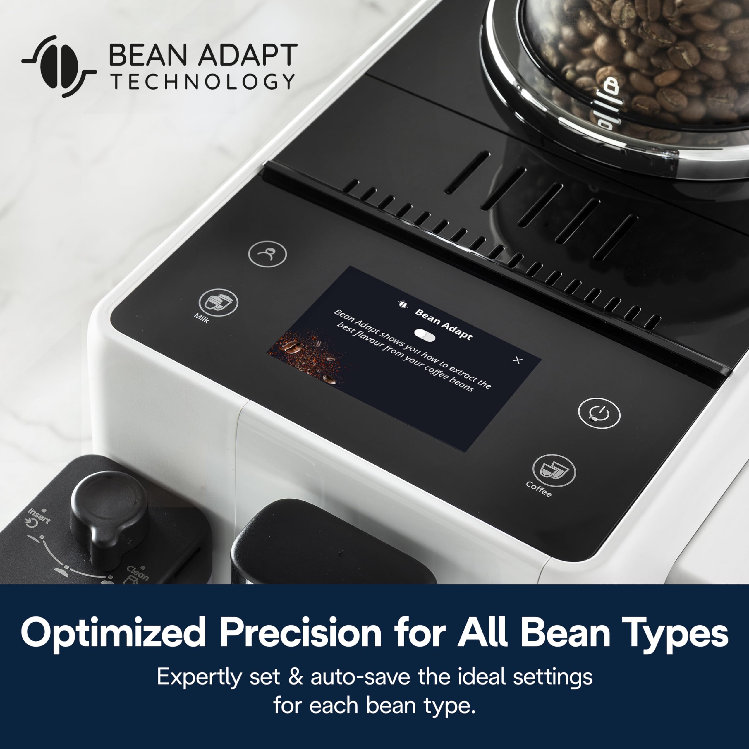 De'Longhi Rivelia Automatic Espresso Machine with Grinder & Milk Frother – All-in-One Coffee Maker, Hot & Iced Latte, Cappuccino, Bean Switch System, Burr Grinder, Compact Italian Design