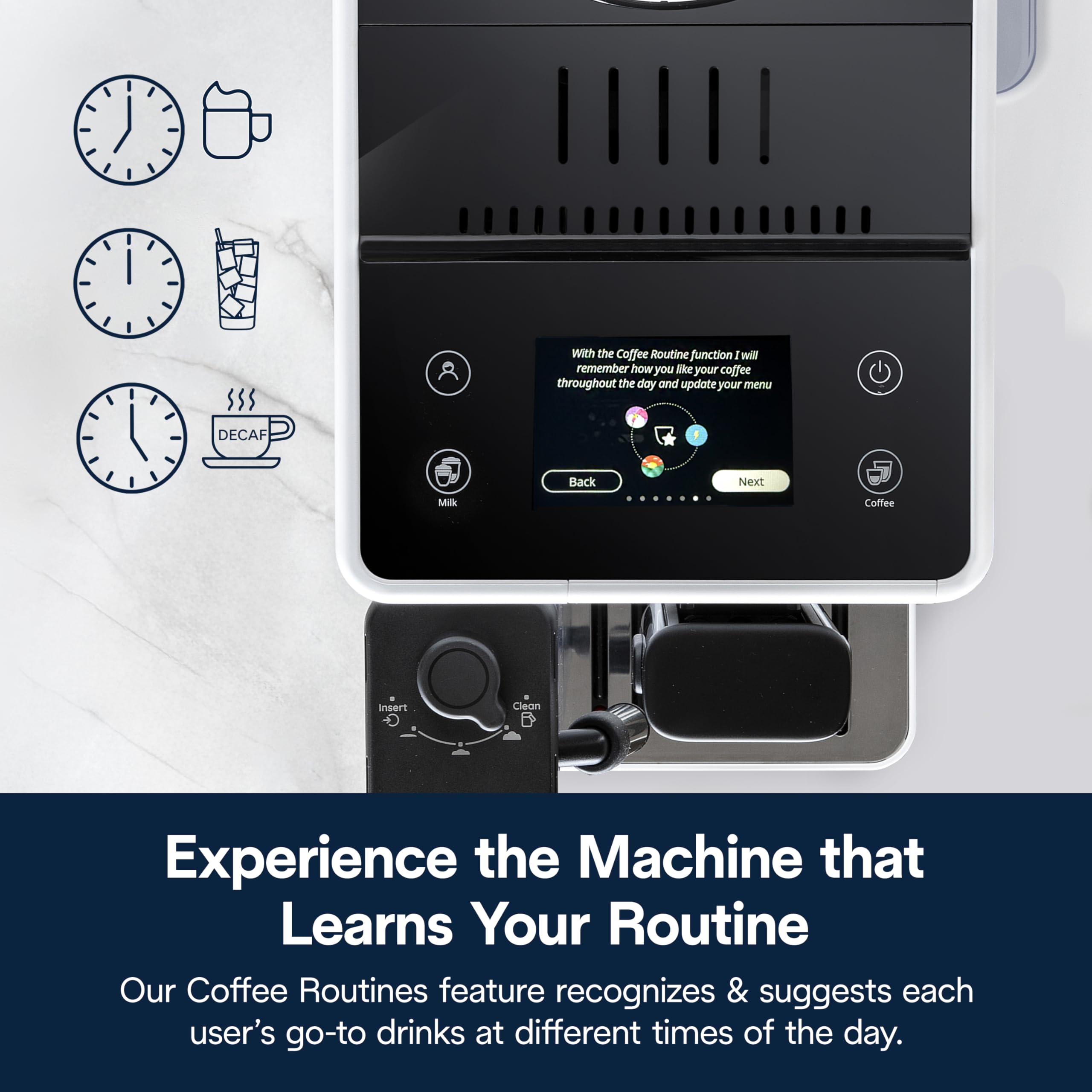 De'Longhi Rivelia Automatic Espresso Machine with Grinder & Milk Frother – All-in-One Coffee Maker, Hot & Iced Latte, Cappuccino, Bean Switch System, Burr Grinder, Compact Italian Design