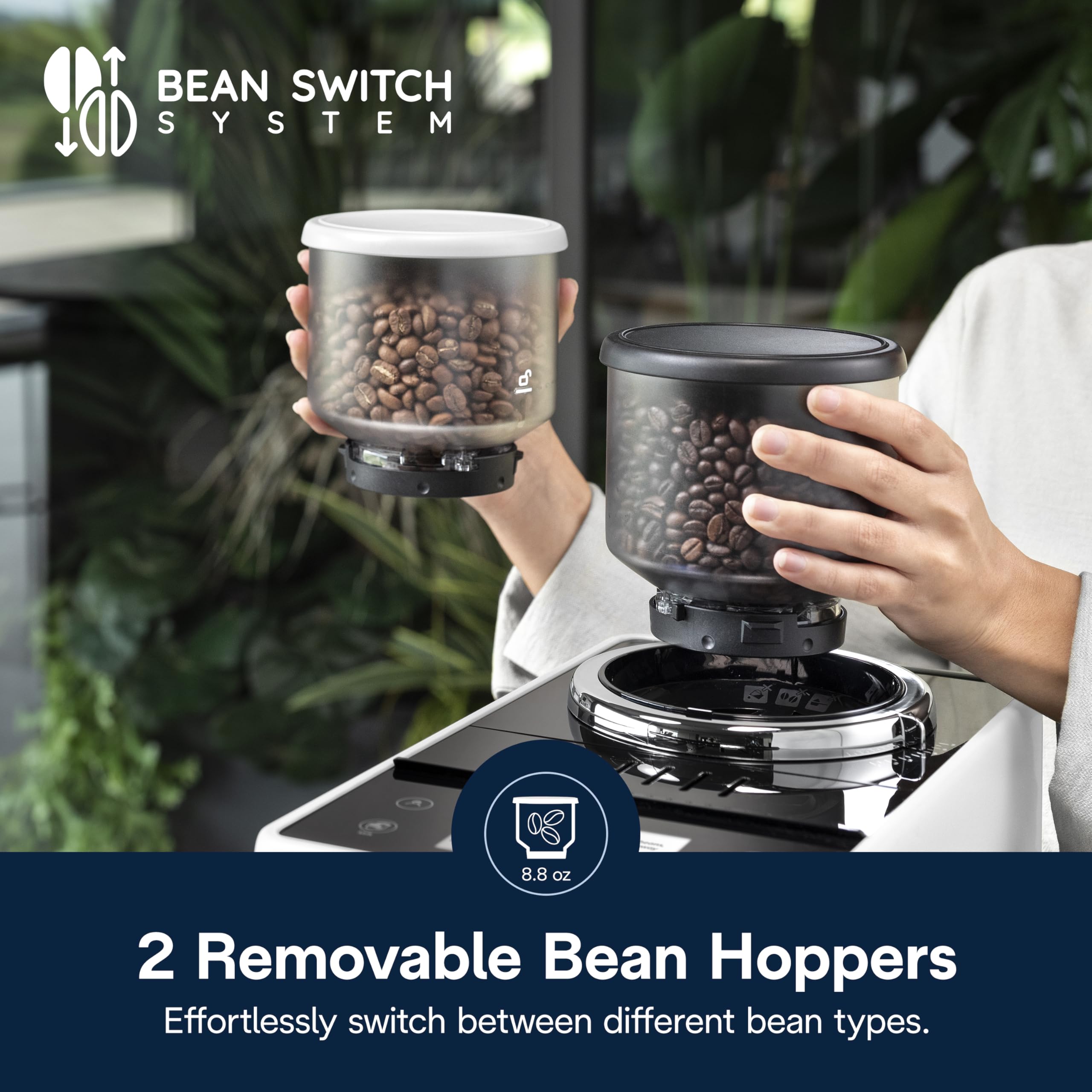 De'Longhi Rivelia Automatic Espresso Machine with Grinder & Milk Frother – All-in-One Coffee Maker, Hot & Iced Latte, Cappuccino, Bean Switch System, Burr Grinder, Compact Italian Design