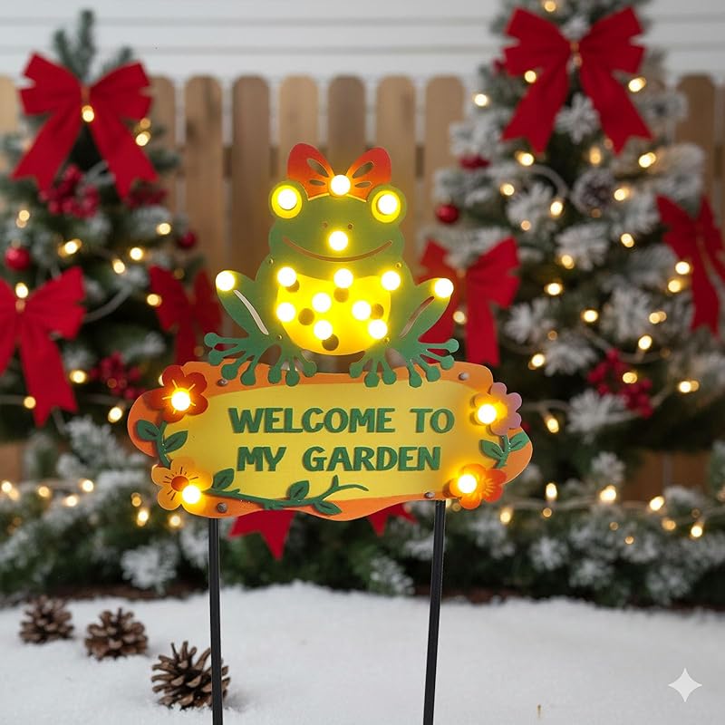 Metal Reindeer Christmas Decoration with LED Lights, Pine Leaves & Berry, 2 Pack Metal Christmas Yard Stakes for Garden, Lawn, Pathway, Porch Holiday Gift