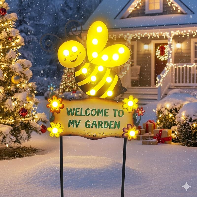 Metal Reindeer Christmas Decoration with LED Lights, Pine Leaves & Berry, 2 Pack Metal Christmas Yard Stakes for Garden, Lawn, Pathway, Porch Holiday Gift