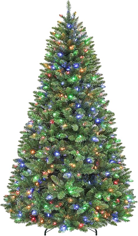 7.5ft Lighted Snow Flocked Christmas Tree, 450 Multicolor LED Lights, Artificial Christmas Tree with 1446 Branch Tips, Metal Stand & Hinged Branches for Decoration, 10 Modes