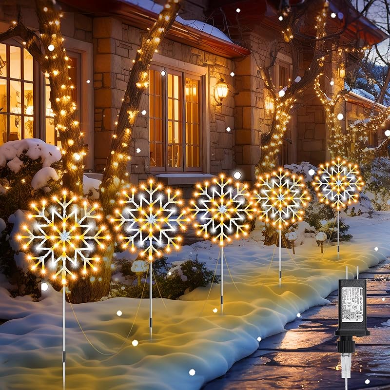 Brightown Snowflake Lights Outdoor, 10 Large Snowflake Christmas Pathway Lights Outdoor Christmas Decorations Yard Sidewalk Walkway Driveway Marker Stake, Cool White