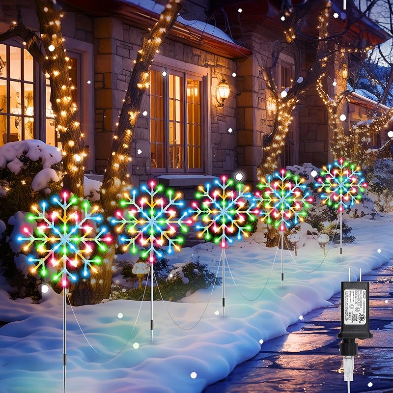 Brightown Snowflake Lights Outdoor, 10 Large Snowflake Christmas Pathway Lights Outdoor Christmas Decorations Yard Sidewalk Walkway Driveway Marker Stake, Cool White