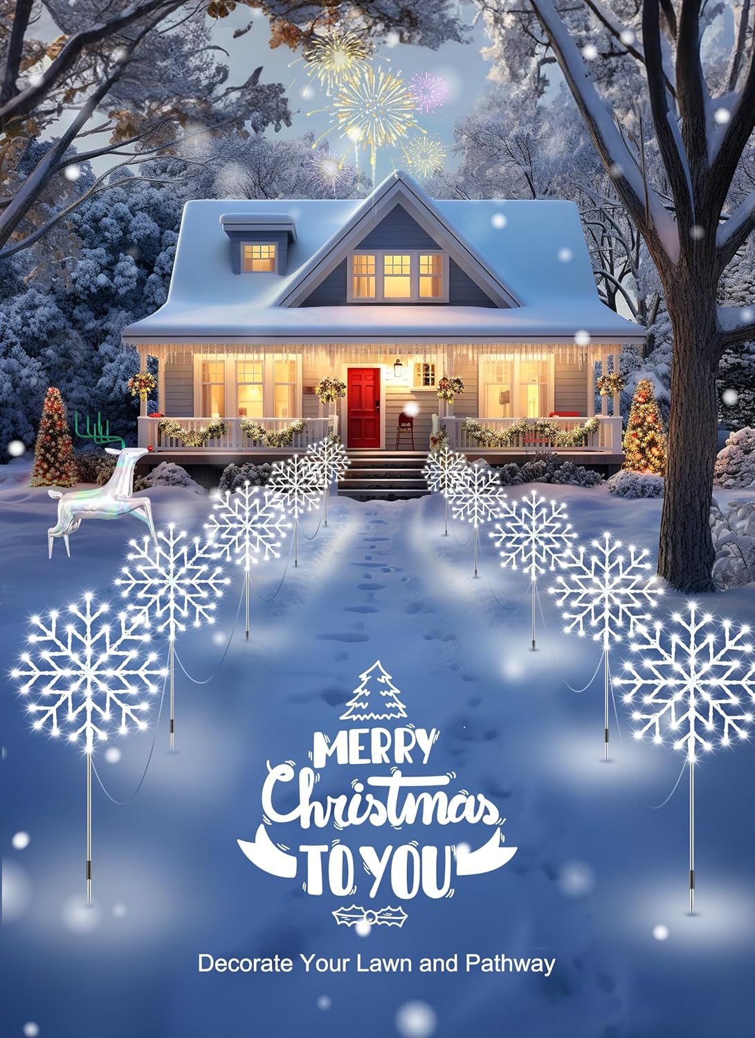 Brightown Snowflake Lights Outdoor, 10 Large Snowflake Christmas Pathway Lights Outdoor Christmas Decorations Yard Sidewalk Walkway Driveway Marker Stake, Cool White