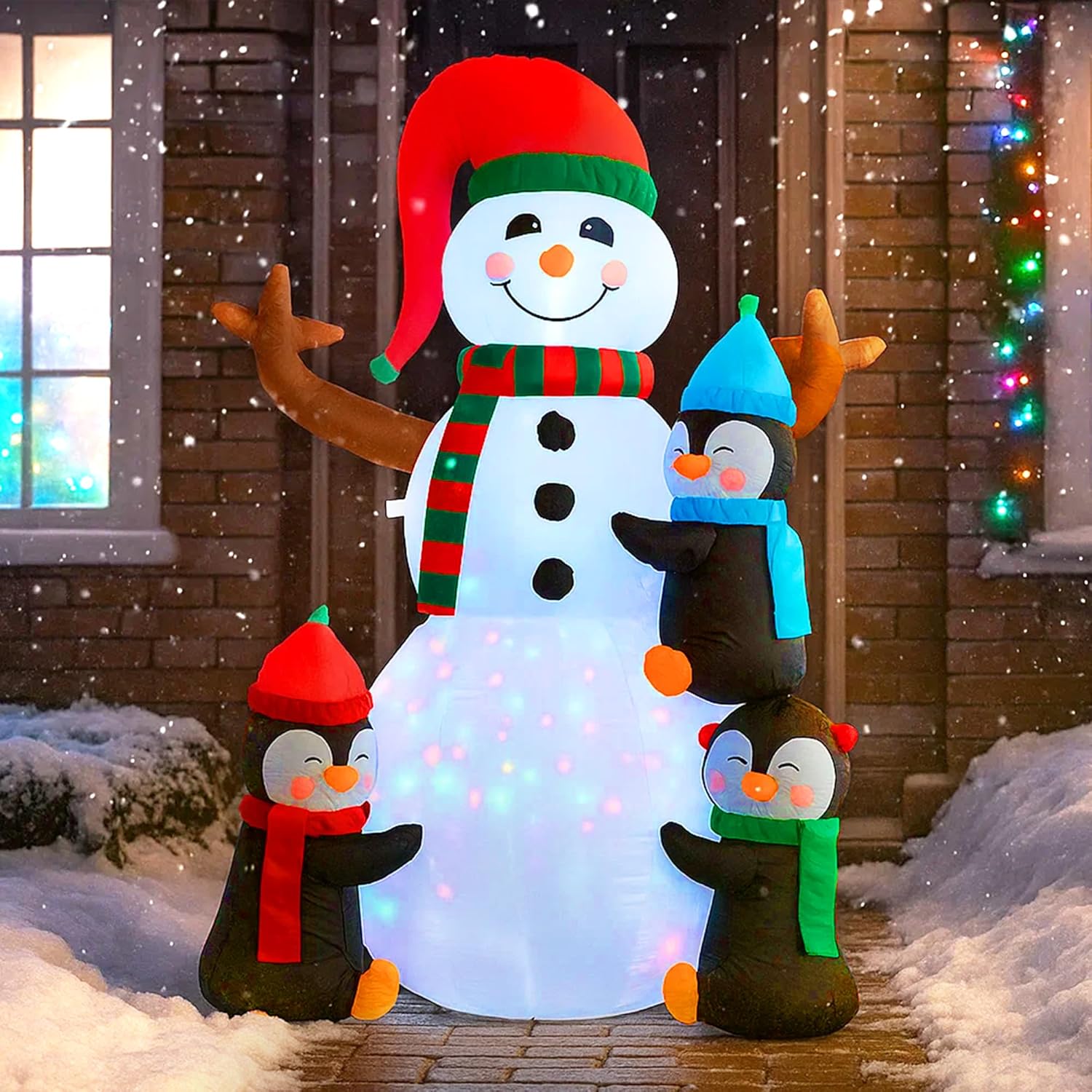 VIVOHOME 6FT Christmas Inflatable Outdoor Decoration, Snowman with Penguin, Navidad Blow Up Yard Decor with Built-in LED Light for Lawn, Garden, Party