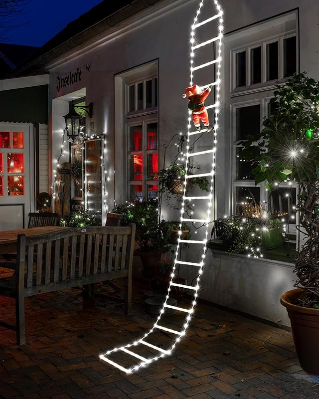 Toodour LED Christmas Lights - 10ft Christmas Decorative Ladder Lights with Santa Claus, Xmas Decorations Light for Indoor Outdoor, Window, Garden, Home, Wall, Xmas Tree Decor - Multicolor