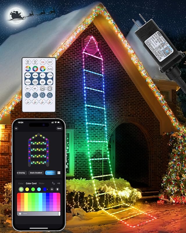Toodour LED Christmas Lights - 10ft Christmas Decorative Ladder Lights with Santa Claus, Xmas Decorations Light for Indoor Outdoor, Window, Garden, Home, Wall, Xmas Tree Decor - Multicolor