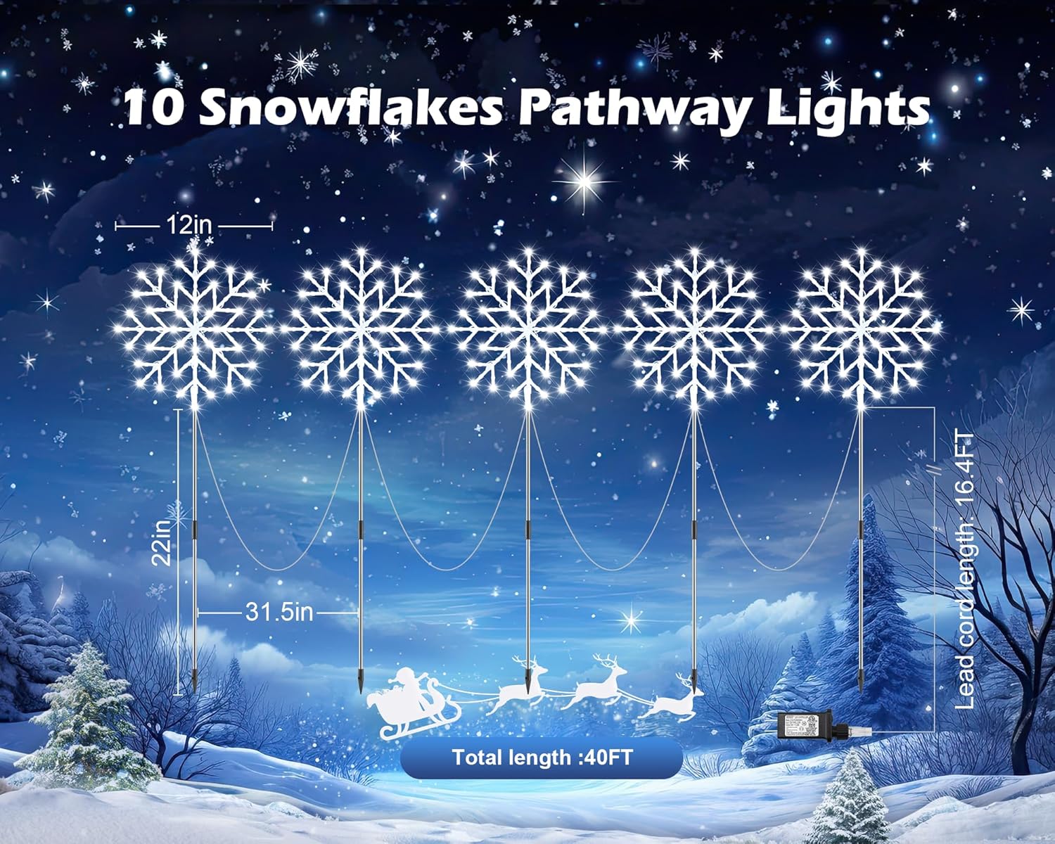 Brightown Snowflake Lights Outdoor, 10 Large Snowflake Christmas Pathway Lights Outdoor Christmas Decorations Yard Sidewalk Walkway Driveway Marker Stake, Cool White