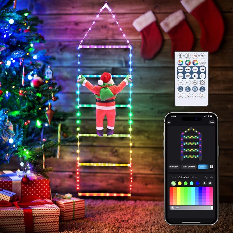 Toodour LED Christmas Lights - 10ft Christmas Decorative Ladder Lights with Santa Claus, Xmas Decorations Light for Indoor Outdoor, Window, Garden, Home, Wall, Xmas Tree Decor - Multicolor